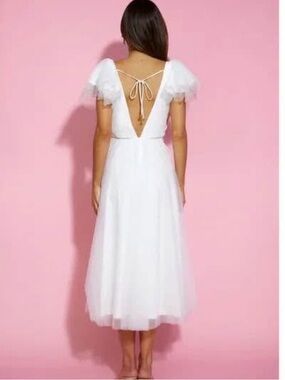 Hello Molly White Tulle Midi Dress with Open Back